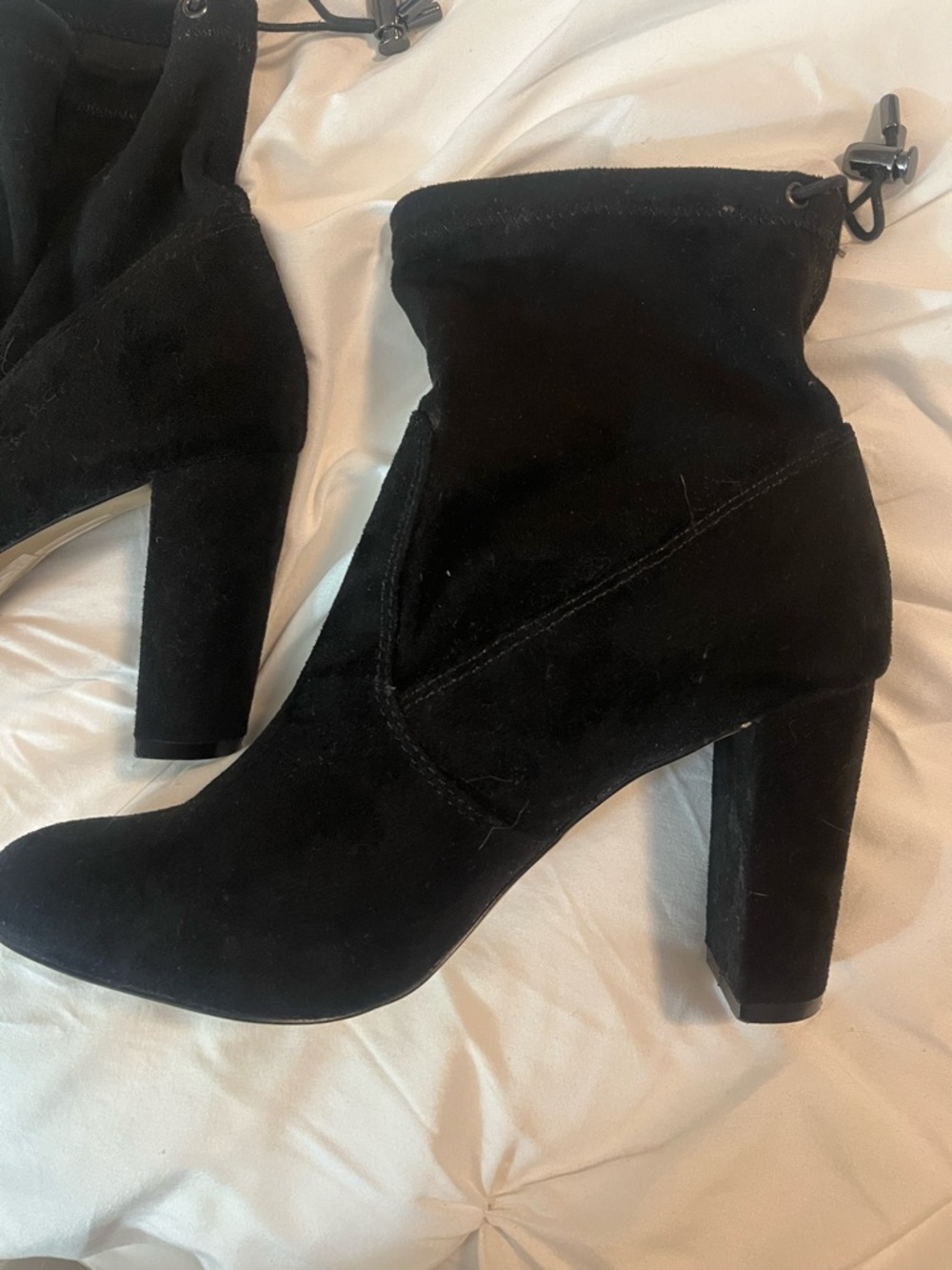 Express Black Suede High Block Heel Ankle Booties